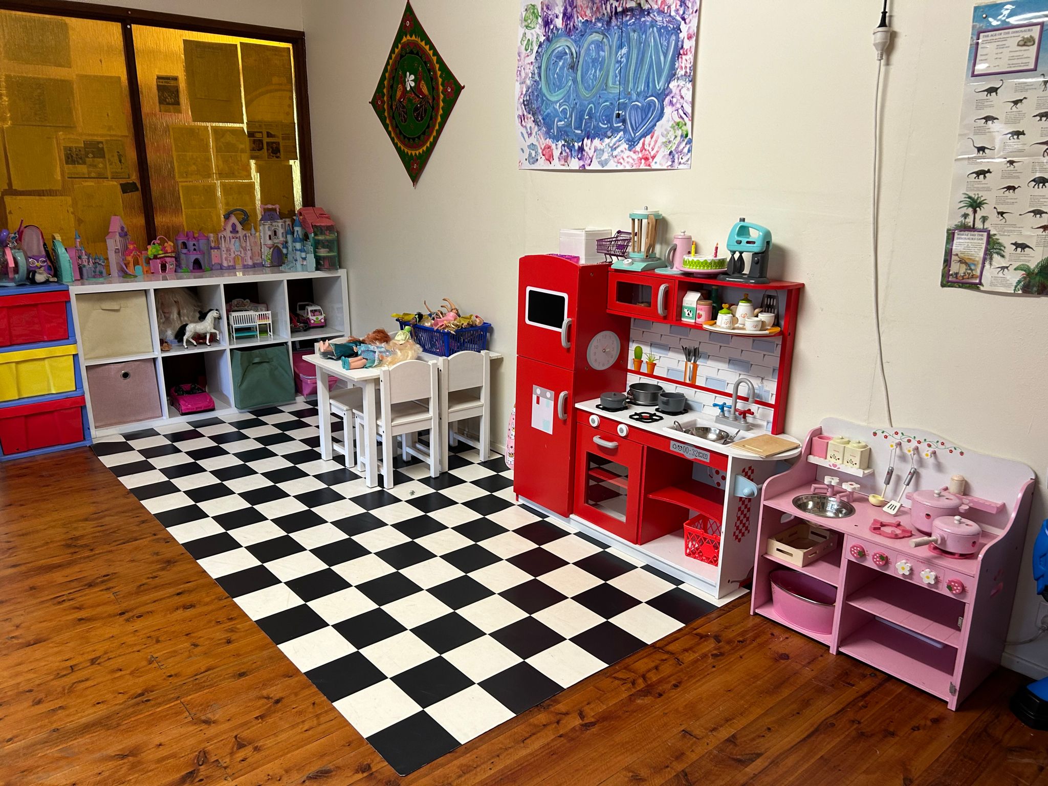Front room showing the play kitchen