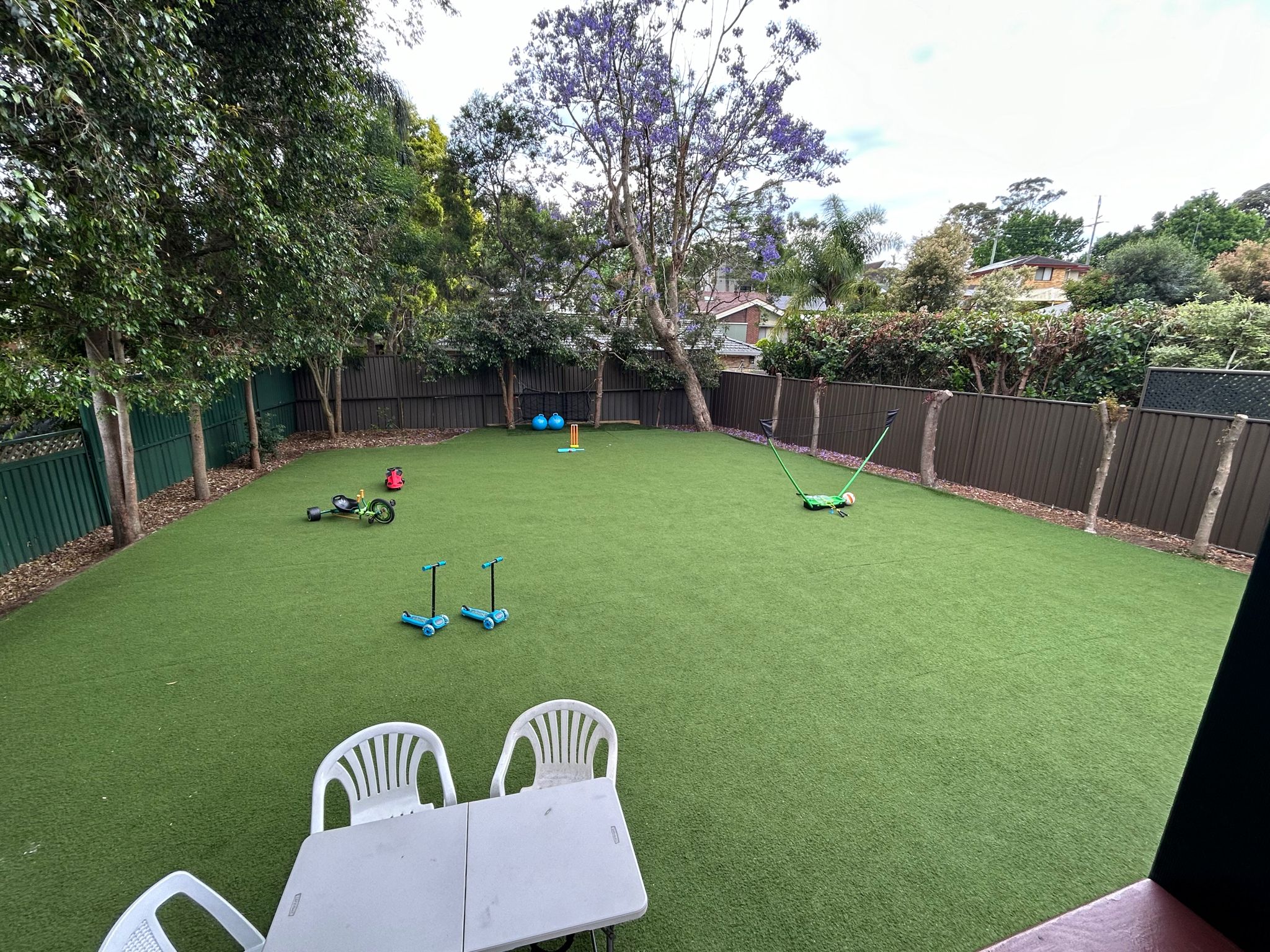 The back garden with some of the toys