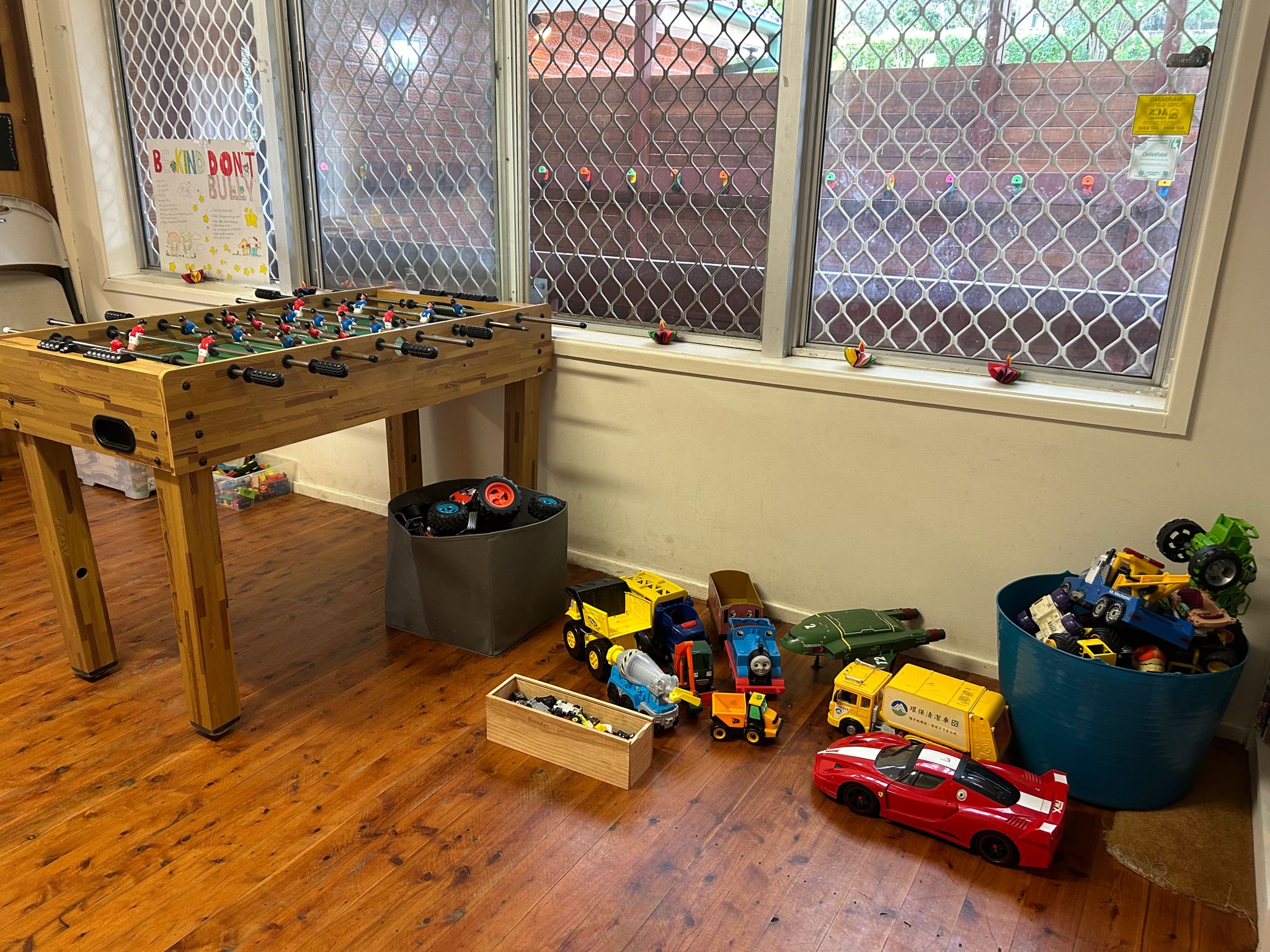 The front room showing toys and table soccer